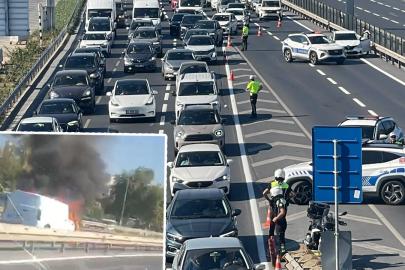 İstanbul'da sahil yolunu durduran yangın